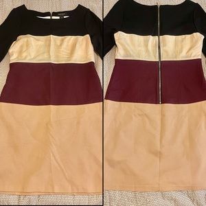 White House Black Market Size 6 Color Block Mini Dress- Black, Burgundy, Camel
